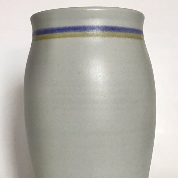 Vintage Artist Signed Blue Floral Botanical 8”  Salt Glaze Pottery Vase - Picture 12 of 14